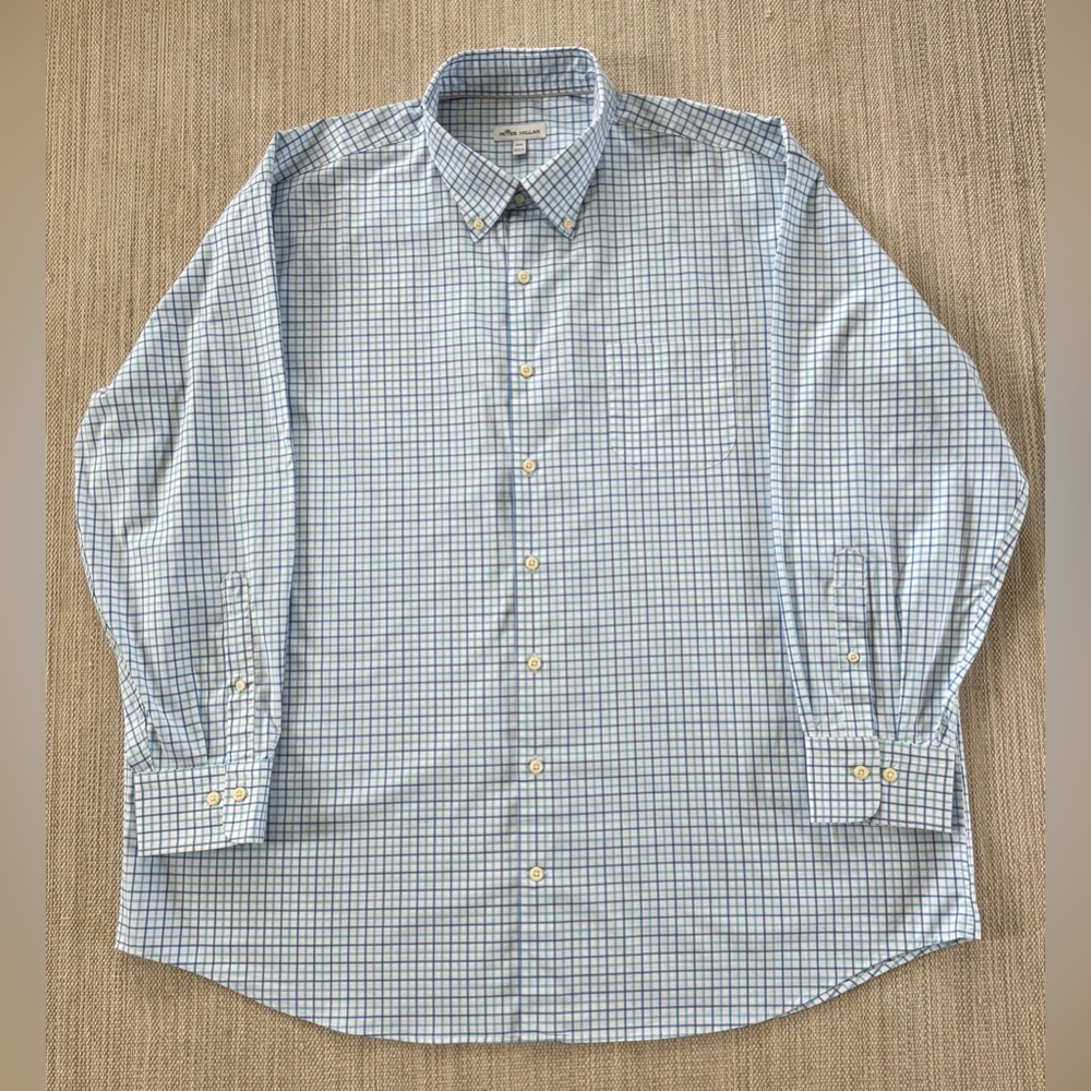 Peter Millar Cotton blue white long‎ sleeve button down shirt men’s XXL